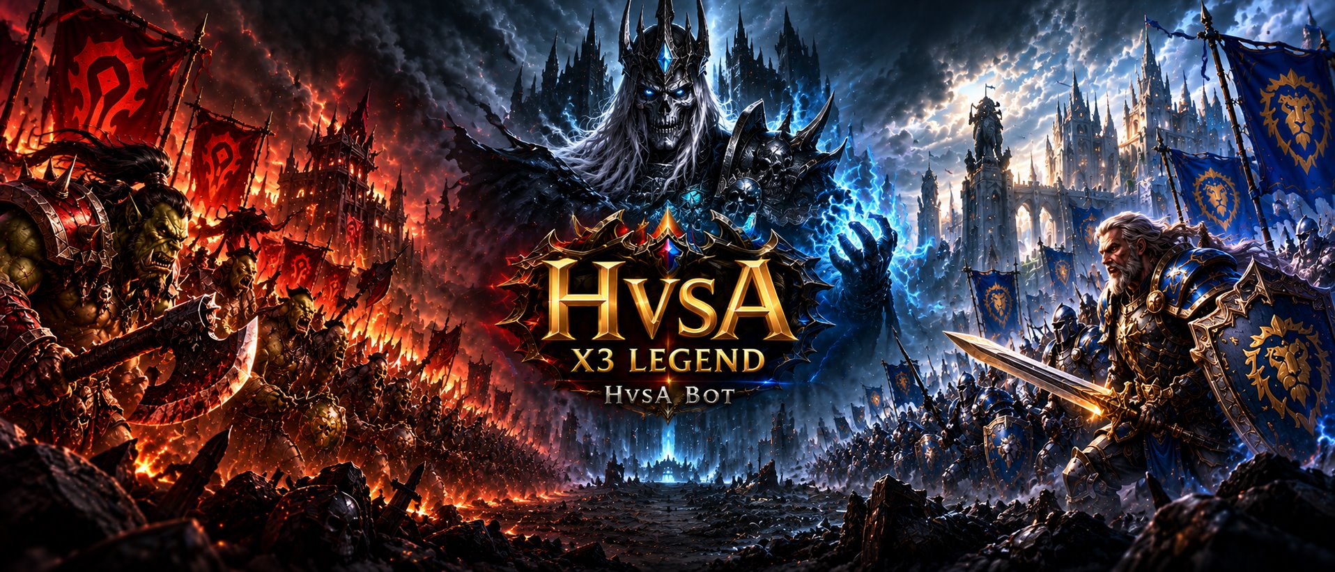 Horde vs Alliance X3 - artwork of a Horde and Alliance battle